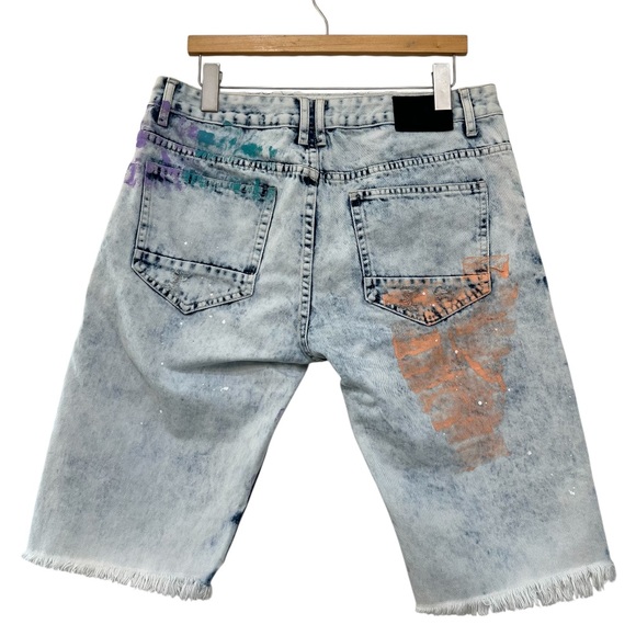 Smoke Rise DNM Co Acid Wash Paint Splatter Denim Cutoff Shorts Size 36 - Picture 7 of 14
